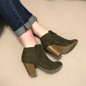 Green Suede Heeled Booties